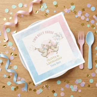 Servilleta De Papel Two Silly Geese Boy & Girl Twins Birthday