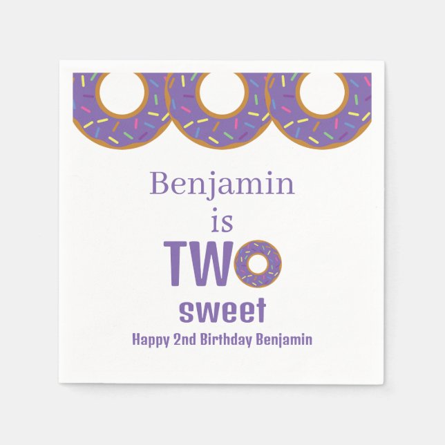 Servilleta De Papel Two Sweet 2nd Birthday Purple Donut Party (Anverso)