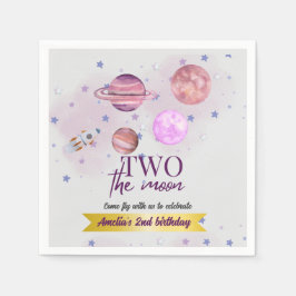 Servilleta De Papel Two The Moon 2nd Birthday Girl Moon Stars Rocket 