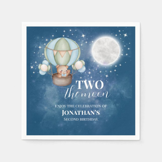 Servilleta De Papel Two The Moon Boy Bear Globo 2do Cumpleaños  (Anverso)