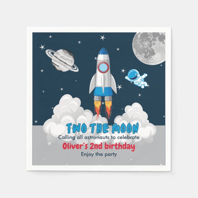 Servilleta De Papel Two The Moon Boy Space Rocket 2nd Birthday  (Anverso)