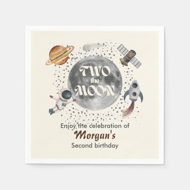 Servilleta De Papel Two The Moon Planets Gender Neutral 2nd Birthday  (Anverso)