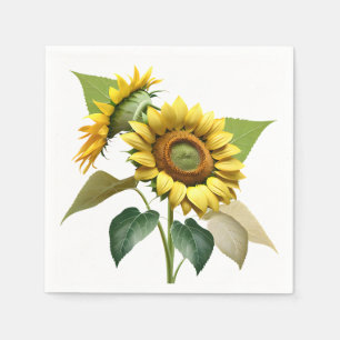 Servilleta De Papel Two Vibrant Sunflowers with Lush Green Leaves
