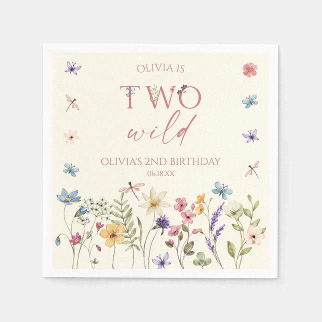 Servilleta De Papel Two Wild Wildflower Wild Flower 2nd Birthday Party (Anverso)