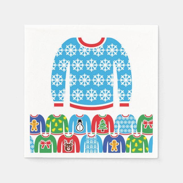 Servilleta De Papel Ugly Christmas Sweater Party Holiday Snowflakes Na (Anverso)