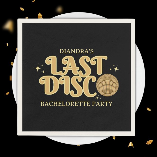Servilleta De Papel Última disco negro y dorada retro Bachelorette de  (Last disco golden retro bachelorette party napkins)