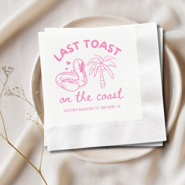 Servilleta De Papel Última tostada rosada en las toallas de tocador de (Pink Last Toast on the Coast Bachelorette Napkins)