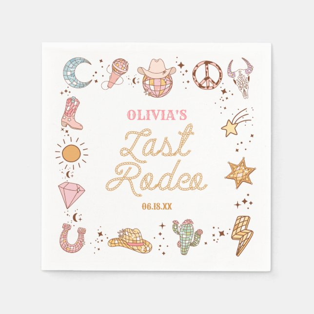 Servilleta De Papel Último Rodeo Disco Vaquera Despedida de Soltera (Anverso)