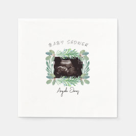 Servilleta De Papel Ultrasonido Foto Greenery Baby Shower neutral