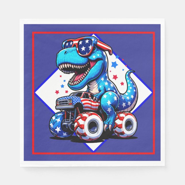 Servilleta De Papel Un 4 de julio de dinosaurios (Anverso)