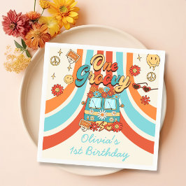 Servilleta De Papel Un arcoiris retro groovy primer cumpleaños