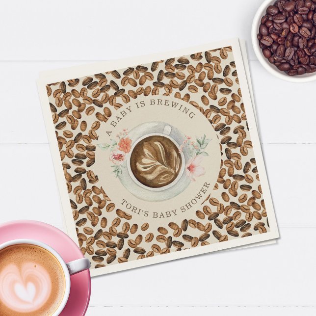 Servilleta De Papel Un bebé está preparando café Floral Baby Shower Na (Subido por el creador)