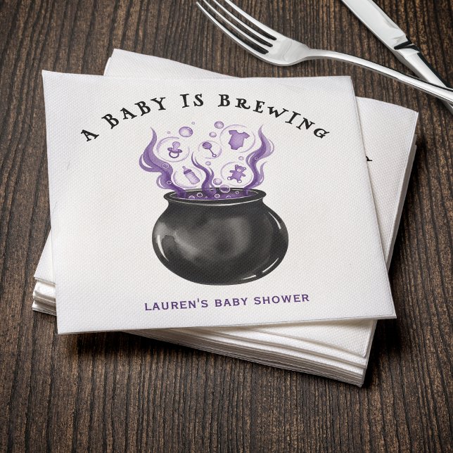 Servilleta De Papel Un bebé prepara Baby Shower de Cauldron Halloween (A Baby is Brewing Cauldron Halloween Baby Shower Napkins
)