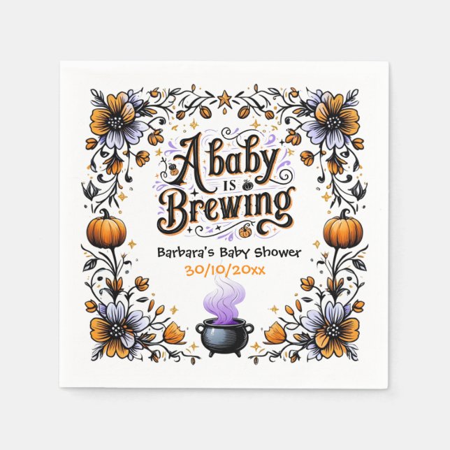Servilleta De Papel Un bebé prepara Baby Shower de Halloween (Anverso)
