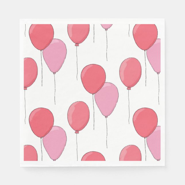 Servilleta De Papel Un bonito globo de aire rosado. Patrón de cumpleañ (Anverso)