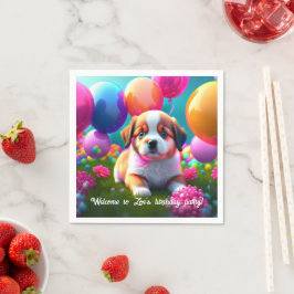 Servilleta De Papel Un cachorro lindo con globos - cumpleaños
