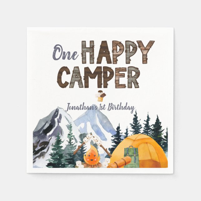 Servilleta De Papel Un Camper Feliz | Cumpleaños del campamento (Anverso)