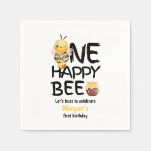 Servilleta De Papel Un Chica Abeja Feliz Miel Amarillo Primer Cumpleañ