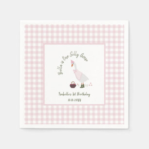 Servilleta De Papel Un Chica groso rosado Gingham primer cumpleaños