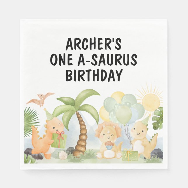 Servilleta De Papel Un cumpleaños de dinosaurio a-saurus (Anverso)