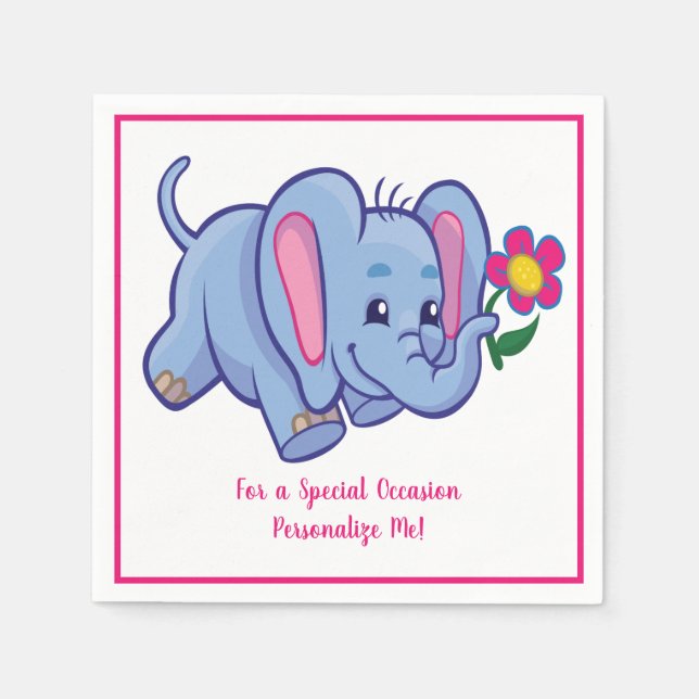 Servilleta De Papel Un elefante pequeño y una flor personalizados (Anverso)
