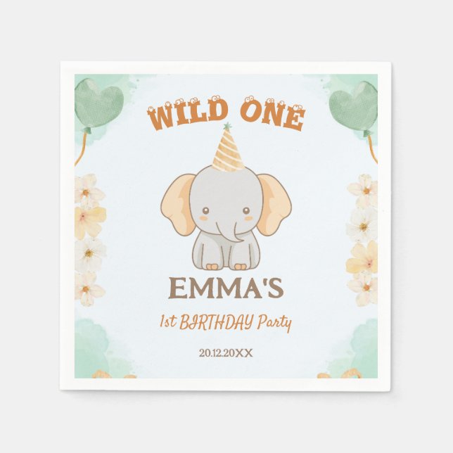 Servilleta De Papel Un elefante salvaje un lindo cumpleaños (Anverso)