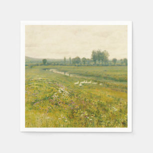 Servilleta De Papel Un extenso paisaje de pradera con gansos