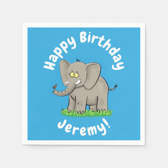 Servilleta De Papel Un extraño elefante gracioso con un pájaro en el p (Anverso)