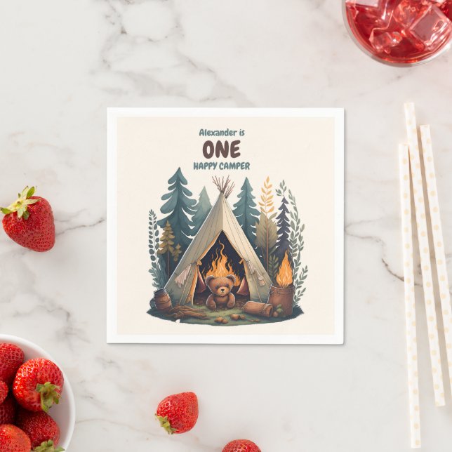 Servilleta De Papel Un Feliz Camionero Madera Niños Primer Cumpleaños (In situ)