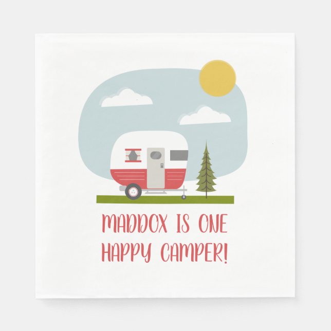 Servilleta De Papel Un Feliz Cumpleaños del Camper Red Trailer (Anverso)