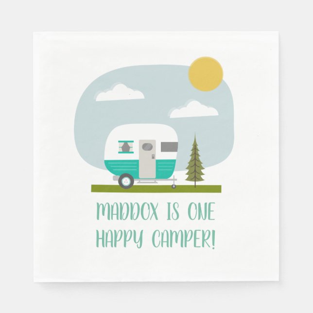 Servilleta De Papel Un Feliz Cumpleaños del Camper Turquoise Trailer (Anverso)
