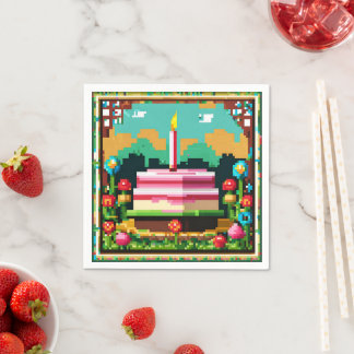 Servilleta De Papel Un gâteau d'anniversaire en pixel art