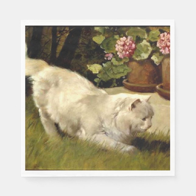 Servilleta De Papel Un gato blanco persa mirando una parábola (Anverso)