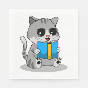 Servilleta De Papel Un gato lindo está leyendo un libro