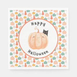 Servilleta De Papel Un gato negro agudo asomando una calabaza Hallowee