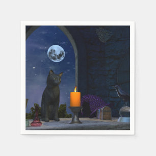 Servilleta De Papel Un gato negro lindo mirando una vela