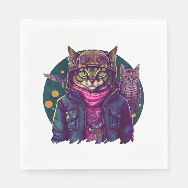Servilleta De Papel Un Gato Y Un Búho (Anverso)
