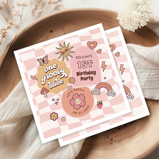 Servilleta De Papel Un Groovy Babe Daisy Retro Primer Fiesta de cumple (Subido por el creador)