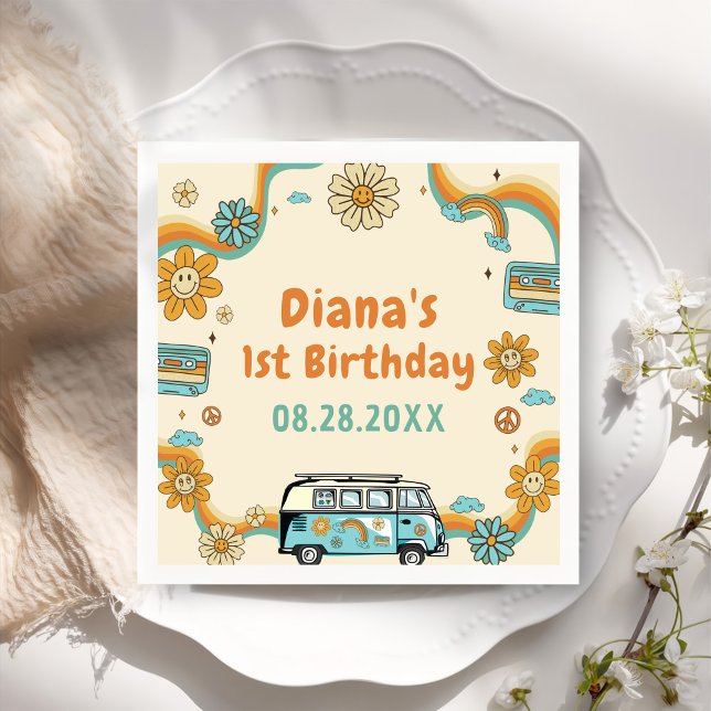 Servilleta De Papel Un Groovy Babe Retro Arcoiris primer cumpleaños (Subido por el creador)