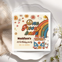 Servilleta De Papel Un Groovy Babe Retro Arcoiris primer cumpleaños