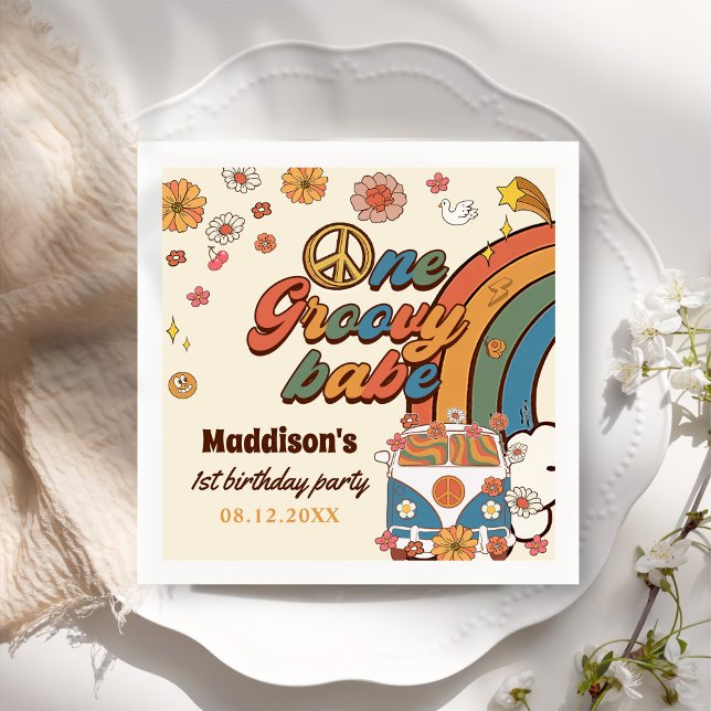 Servilleta De Papel Un Groovy Babe Retro Arcoiris primer cumpleaños (Subido por el creador)