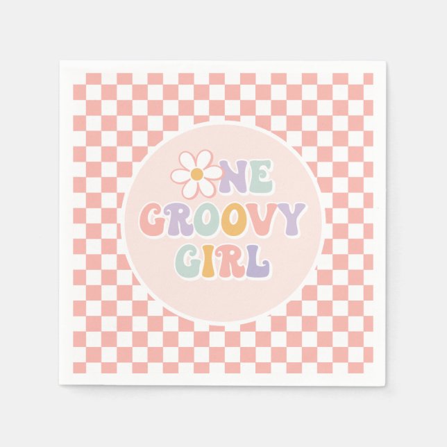 Servilleta De Papel Un Groovy chica Pink Daisy Checker (Anverso)