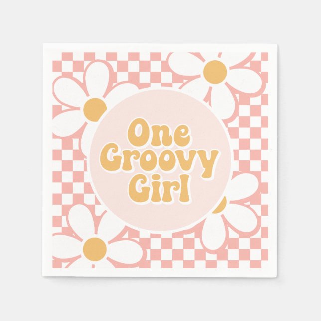 Servilleta De Papel Un Groovy chica Pink Daisy Checker (Anverso)