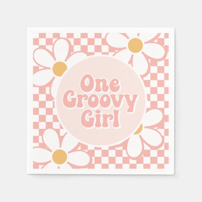 Servilleta De Papel Un Groovy chica Pink Daisy Checker (Anverso)