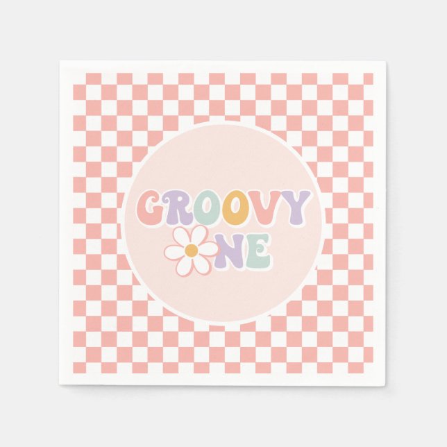 Servilleta De Papel Un Groovy chica Pink Daisy Checker (Anverso)