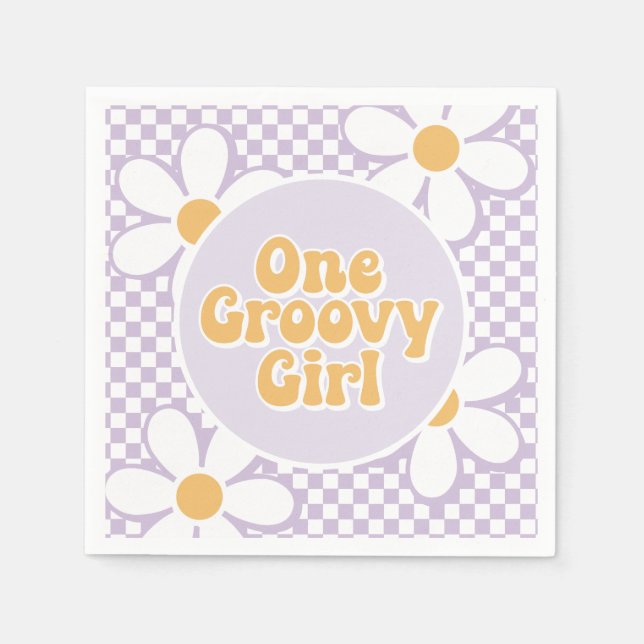Servilleta De Papel Un Groovy Chica Purple Daisy Checker (Anverso)