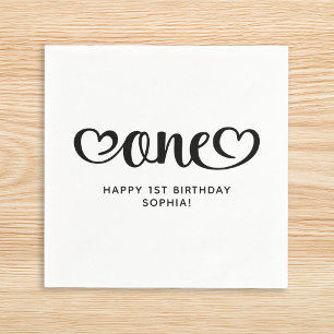 Servilleta De Papel Un guion de corazones lindos para el 1er cumpleaño