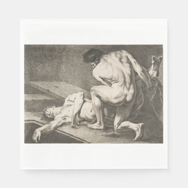 Servilleta De Papel Un hombre levanta las piernas de otro hombre (Anverso)