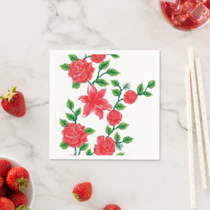 Servilleta De Papel un montón de flores rojas sobre un fondo blanco