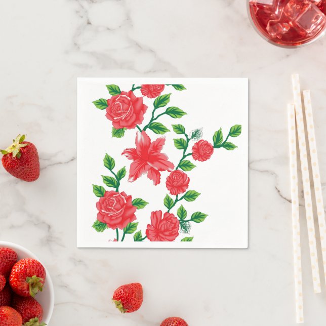 Servilleta De Papel un montón de flores rojas sobre un fondo blanco (In situ)